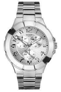 GUESS CALENDAR STAINLESS STEEL BRACELET SILVER DIAL