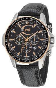   JUST CAVALLI ACTUALLY CHRONOGRAPH BLACK LEATHER STRAP