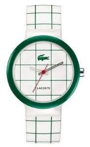 O O LACOSTE GOA UNISEX WHITE AND GREEN RUBBER STRAP