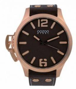   OOZOO STEEL XXL ROSE GOLD BROWN LEATHER STRAP