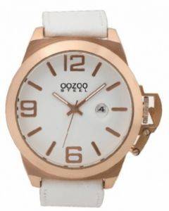   OOZOO STEEL XXL ROSE GOLD WHITE LEATHER STRAP