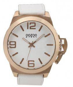   OOZOO STEEL XL ROSE GOLD WHITE LEATHER STRAP