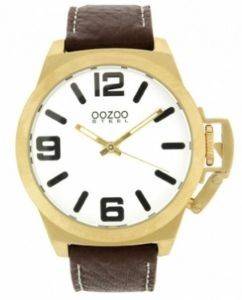   OOZOO STEEL XL WHITE BROWN LEATHER STRAP