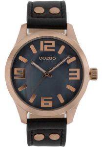   OOZOO TIMEPIECES XL ROSE GOLD BLACK LEATHER STRAP C8471