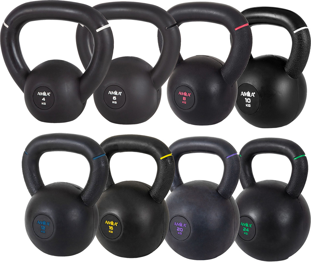 ΒΑΡΟΣ AMILA KETTLEBELL ORIGINAL RUBBER ΜΑΥΡΟ/ΛΕΥΚΟ (10 KG) AMILA