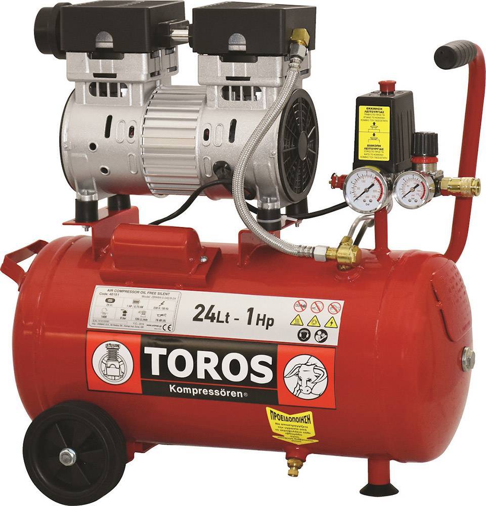 TOROS ΑΕΡΟΣΥΜΠΙΕΣΤΗΣ TOROS 24LT/1HP OILFREE ΧΑΜ. ΘΟΡΥΒΟΥ (40151)