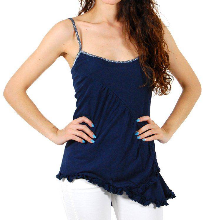 TOP JLO ΑΣΥΜΜΕΤΡΟ ΜΕ ΑΣΗΜΙ ΛΕΠΤΟΜΕΡΕΙΕΣ ΣΚΟΥΡΟ ΜΠΛΕ (XS) JLO