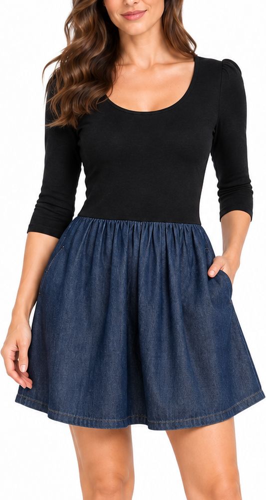 DKNY ΦΟΡΕΜΑ DKNY ΜΕ DENIM ΦΟΥΣΤΑ