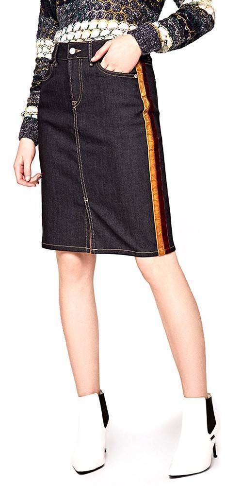 ΦΟΥΣΤΑ PEPE JEANS DENIM DINAH VELVET TAPE MIDI PL900770/000 ΣΚΟΥΡΟ ΜΠΛΕ