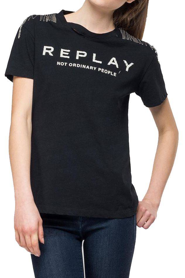 T-SHIRT REPLAY W3217B.000.22660 ΜΑΥΡΟ