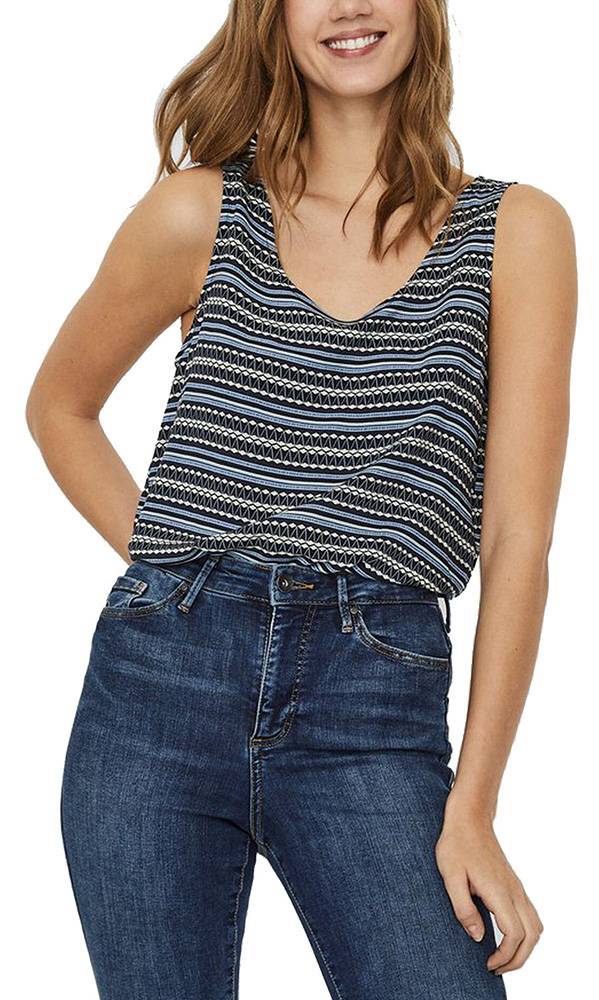 VERO MODA TOP VERO MODA VMSIMPLY ΜΕ ΣΧΕΔΙΟ 10227823 ΣΚΟΥΡΟ ΜΠΛΕ