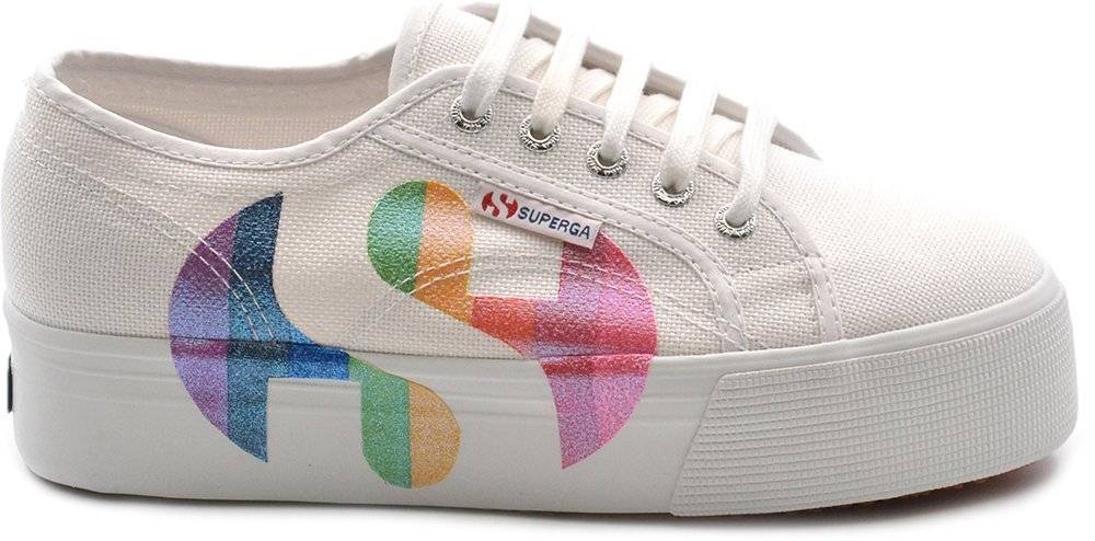 ΠΑΠΟΥΤΣΙ SUPERGA 2790-COTW PRINTED LOGO GLITTER S11181W FLATFORM ΛΕΥΚΟ