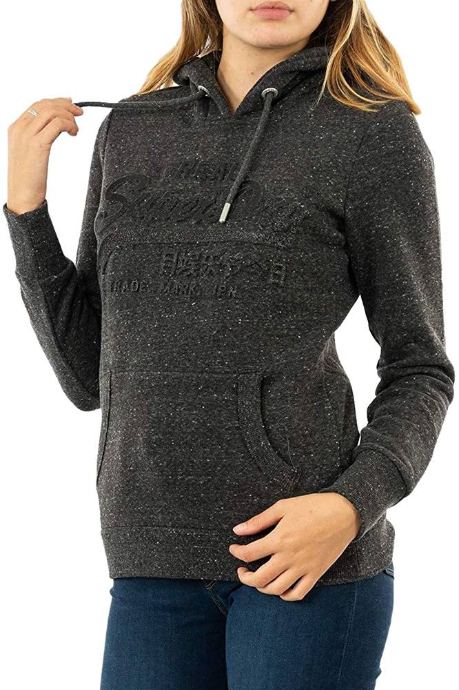 SUPERDRY HOODIE SUPERDRY VL TONAL EMBOSSED GLITTER W2010392A ΜΑΥΡΟ/ΓΚΡΙ