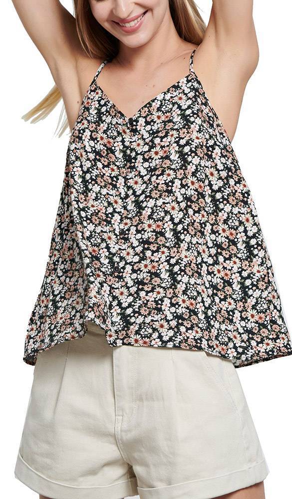 FUNKY BUDDHA TOP FUNKY BUDDHA FLORAL FBL003-102-17 ΜΑΥΡΟ