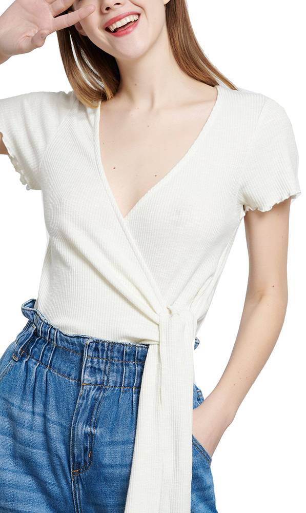 T-SHIRT FUNKY BUDDHA ΚΡΟΥΑΖΕ FBL003-106-04 ΚΡΕΜ