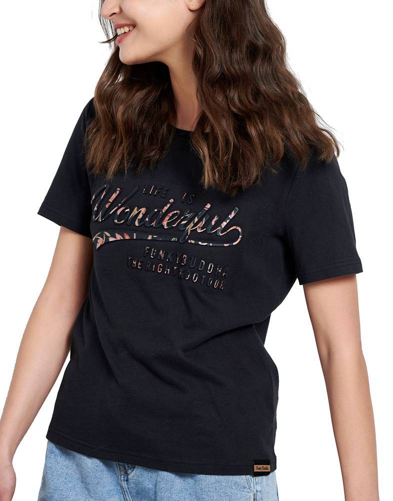 FUNKY BUDDHA T-SHIRT FUNKY BUDDHA LIFE IS WONDERFUL FBL003-117-04 ΜΑΥΡΟ