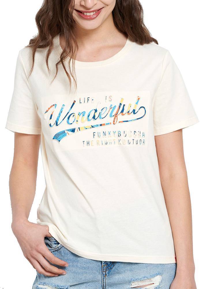 T-SHIRT FUNKY BUDDHA LIFE IS WONDERFUL FBL003-117-04 ΕΚΡΟΥ