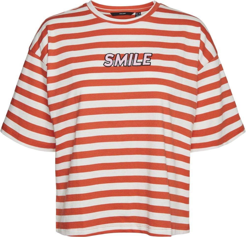 T-SHIRT VERO MODA VMULAKELLY SMILE 10267249 ΡΙΓΕ ΚΟΡΑΛΙ/ΛΕΥΚΟ