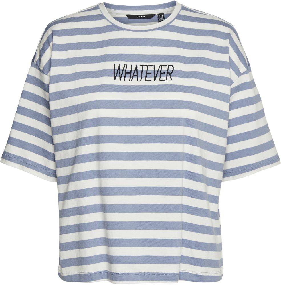 VERO MODA T-SHIRT VERO MODA VMULAKELLY WHATEVER 10267249 ΡΙΓΕ ΜΠΛΕ/ΛΕΥΚΟ