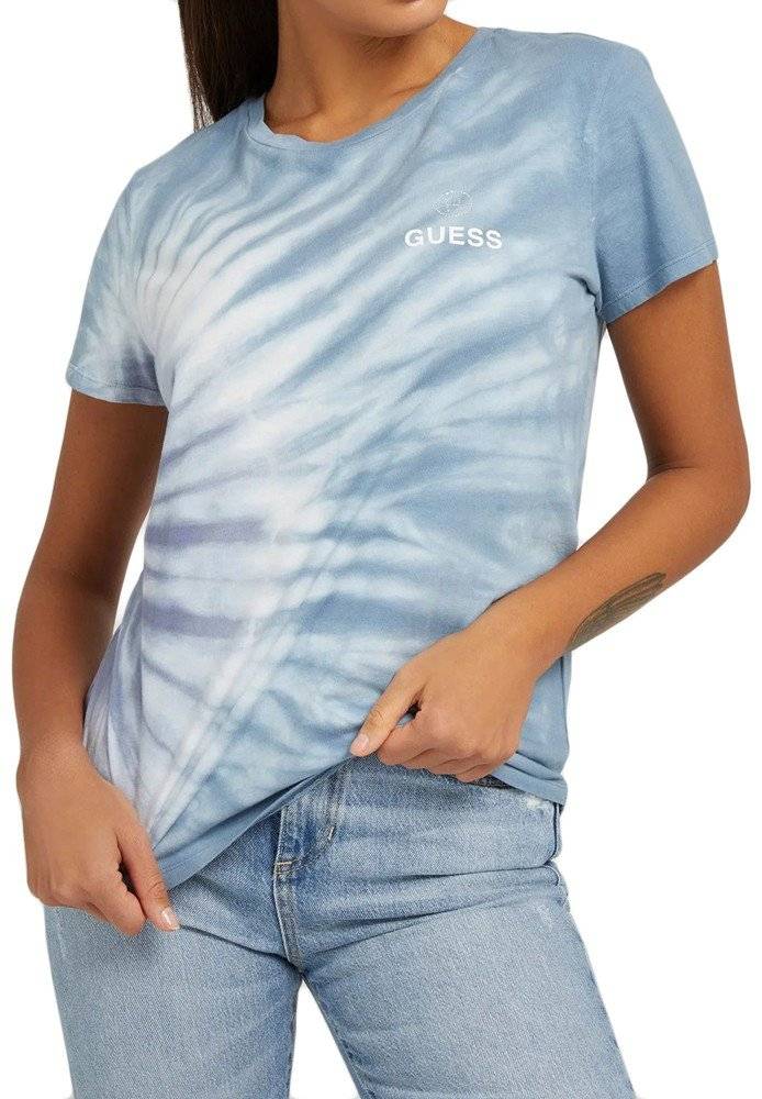 GUESS T-SHIRT GUESS REGISTRATION LOGO W2GI32K9RM1 TIE DYE ΜΠΛΕ/ΛΕΥΚΟ