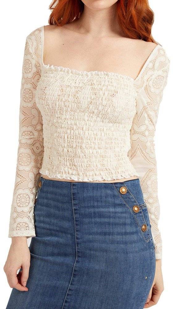 GUESS TOP GUESS SMOCKED DECORA W2GP14KB3M0 ΛΕΥΚΟ