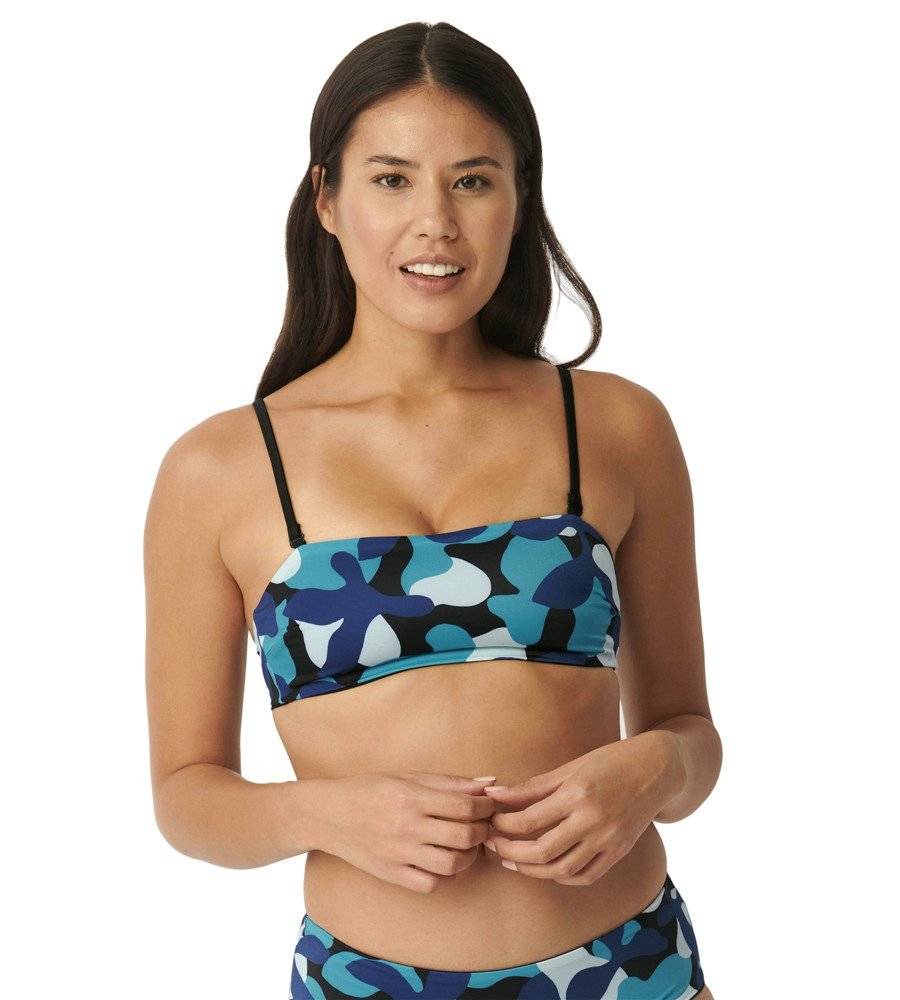 BIKINI TOP SLOGGI SHORE FLOWER HORN BANDEAU ΣΚΟΥΡΟ ΜΠΛΕ