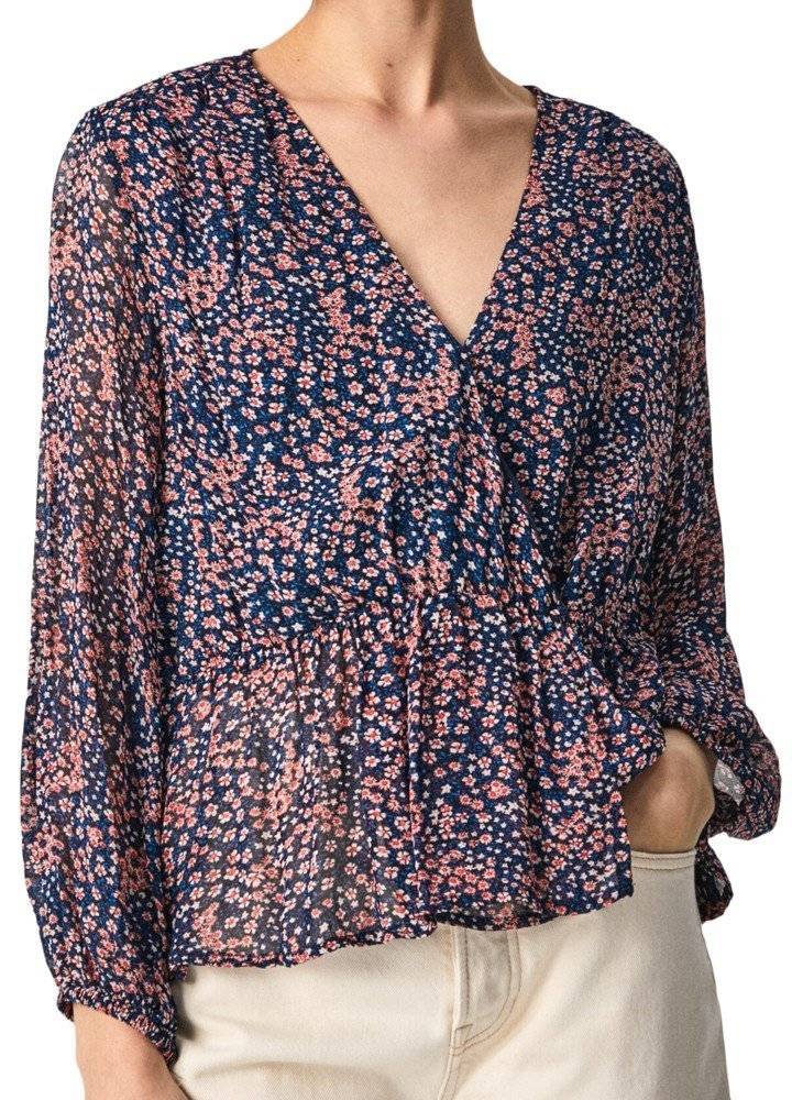 PEPE JEANS ΜΠΛΟΥΖΑ ΜΑΚΡΥΜΑΝΙΚΗ PEPE JEANS MARISA PL304226 ΣΚΟΥΡΟ ΜΠΛΕ/ΚΟΚΚΙΝΟ