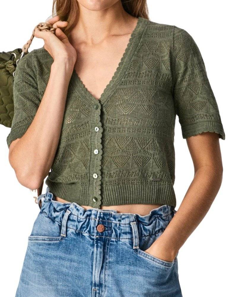 PEPE JEANS TOP PEPE JEANS PHAYTON OPENWORK PL701853 ΧΑΚΙ