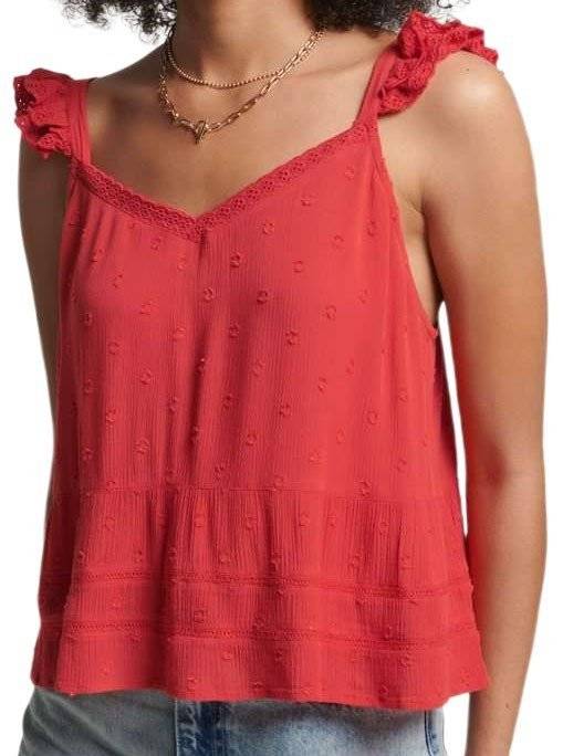 SUPERDRY TOP SUPERDRY OVIN VINTAGE BRODERIE CAMI W6011287A ΚΟΚΚΙΝΟ