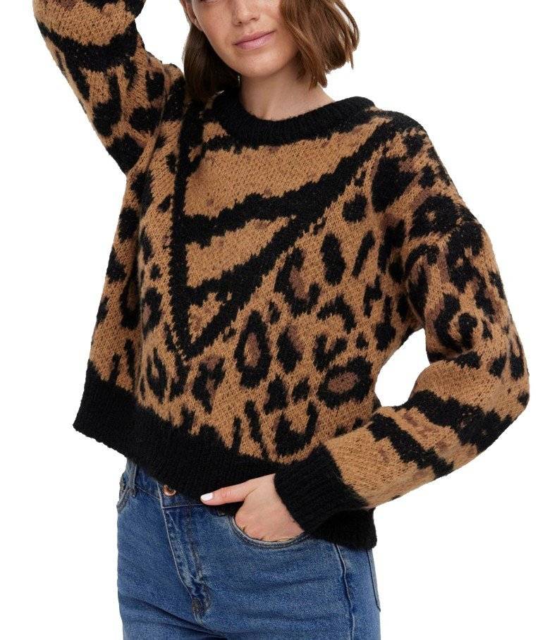 VERO MODA ΠΟΥΛΟΒΕΡ VERO MODA VMLEONORABLOCK 10271595 ΜΑΥΡΟ/ΚΑΦΕ