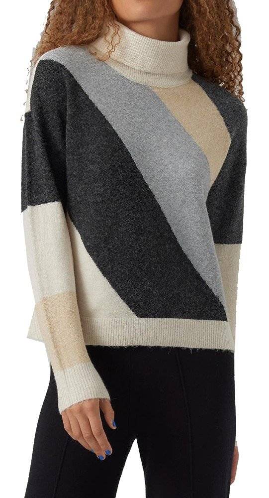 VERO MODA ΠΟΥΛΟΒΕΡ VERO MODA VMDOFFY BLOCK 10273616 ΡΙΓΕ ΠΟΛΥΧΡΩΜΟ