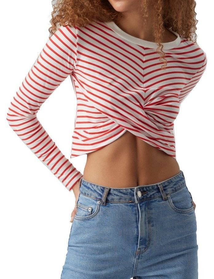 VERO MODA ΜΠΛΟΥΖΑ ΜΑΚΡΥΜΑΝΙΚΗ VERO MODA VMLEXIE APRIL STRIPES 10279795 ΛΕΥΚΟ/KOKKINO