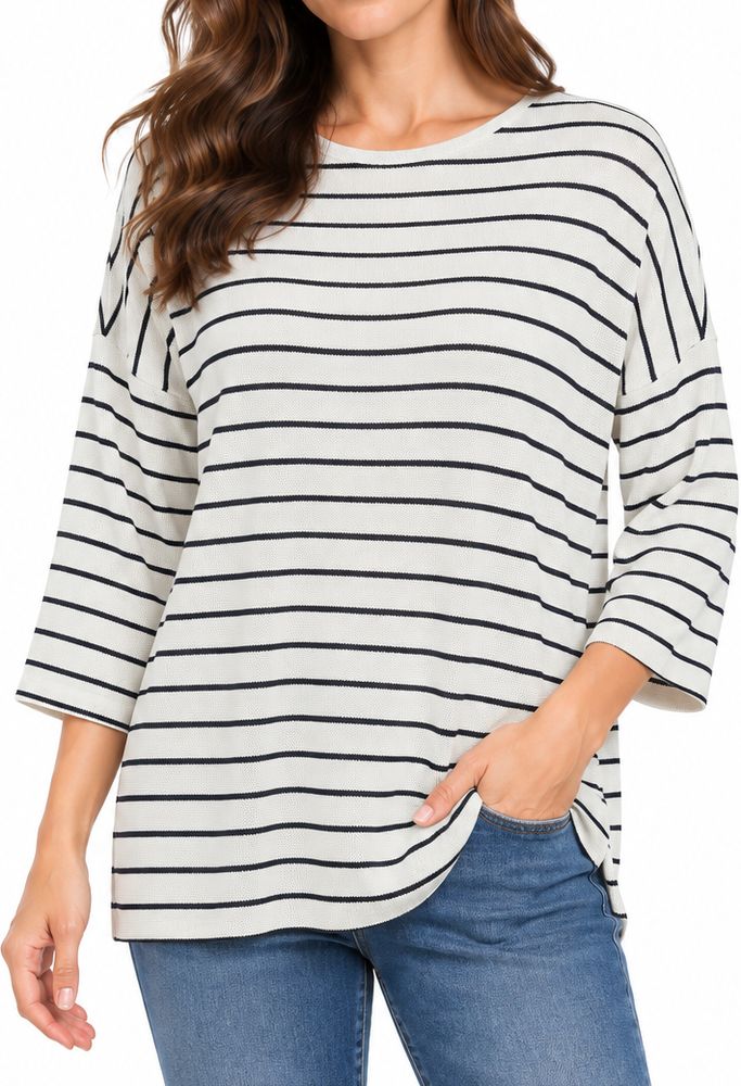 VERO MODA ΠΟΥΛΟΒΕΡ VERO MODA VMBRIANNA 3/4 STRIPES 10277858 ΛΕΥΚΟ/ΣΚΟΥΡΟ ΜΠΛΕ