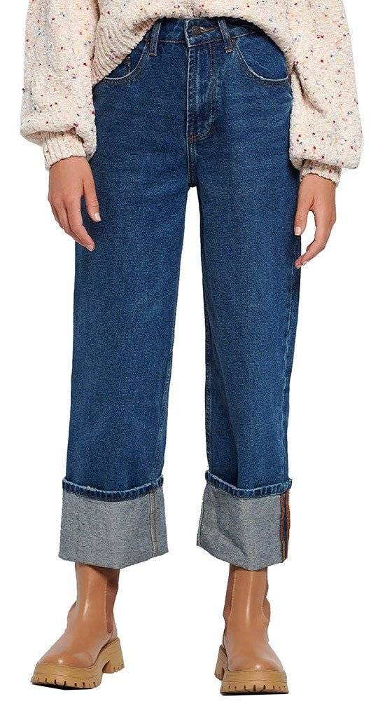 FUNKY BUDDHA JEANS FUNKY BUDDHA WIDE LEG FBL006-175-02 ΜΠΛΕ ΣΚΟΥΡΟ