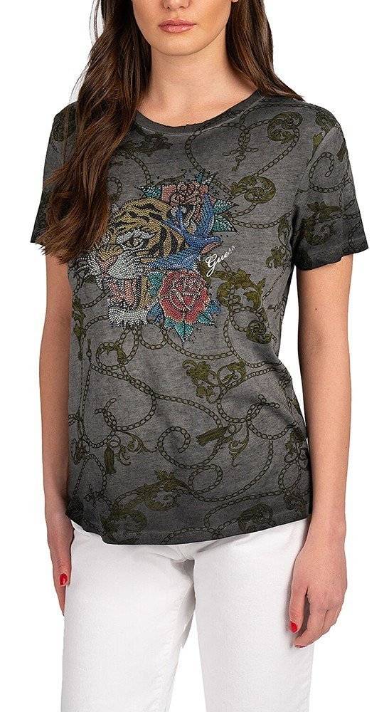 GUESS T-SHIRT GUESS TATTOO TIGER BLING EASY W3RI03K9SN1 ΑΝΘΡΑΚΙ