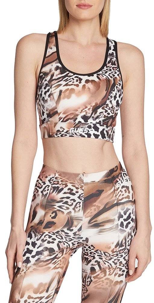 TOP GUESS ADRIANNA ANIMALIER ACTIVE V3RP18KBIL2 LEOPARD PRINT ΚΑΦΕ