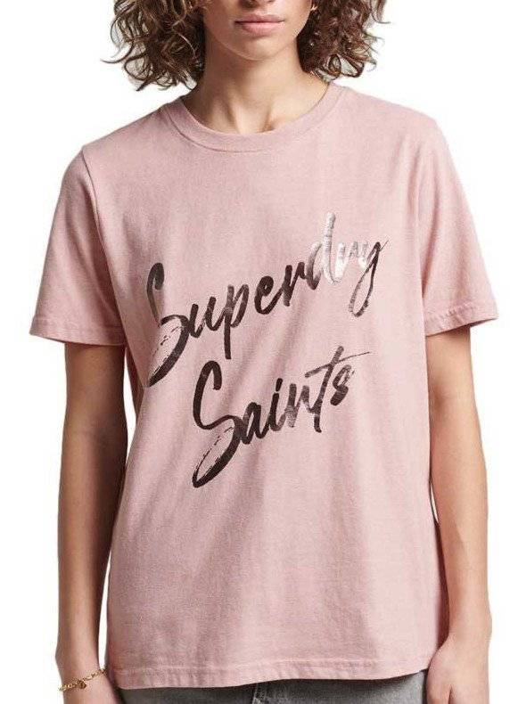 T-SHIRT SUPERDRY OVIN VINTAGE EMBELLISH W1010982A ΡΟΖ ΜΕΛΑΝΖΕ