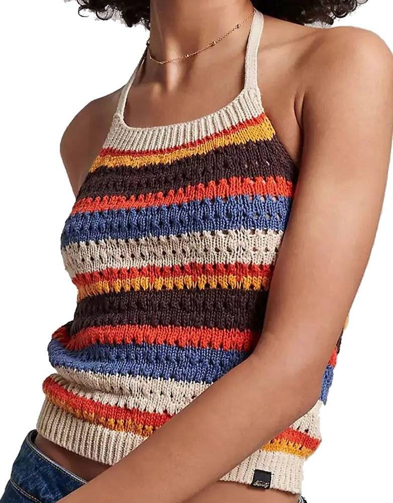 SUPERDRY TOP SUPERDRY OVIN VINTAGE CROCHET HALTER W6011572A 70S ΡΙΓΕ ΠΟΛΥΧΡΩΜΟ