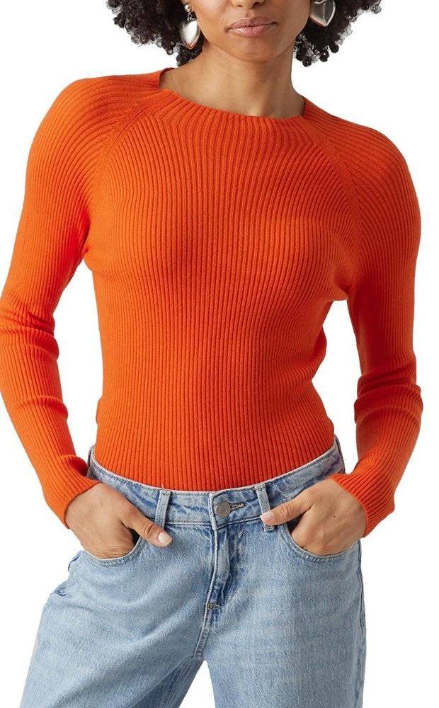 VERO MODA ΜΠΛΟΥΖΑ ΜΑΚΡΥΜΑΝΙΚΗ VERO MODA VMEVIE HIGHNECK 10290612 ΠΟΡΤΟΚΑΛΙ