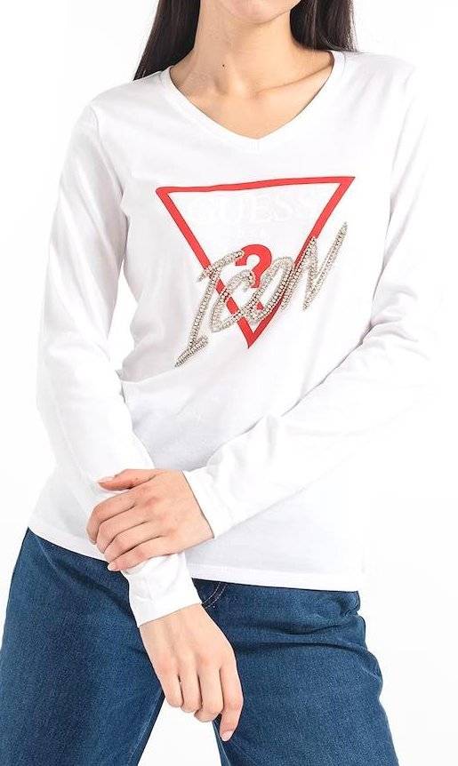 GUESS ΜΠΛΟΥΖΑ ΜΑΚΡΥΜΑΝΙΚΗ GUESS ICON W3YI43I3Z13 ΛΕΥΚΟ