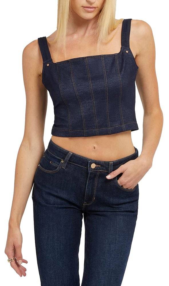 GUESS TOP GUESS SELENE CORSET W3YP57KBU70 ΣΚΟΥΡΟ DENIM ΜΠΛΕ