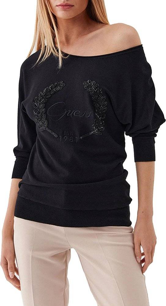 GUESS ΠΟΥΛΟΒΕΡ GUESS MARION BATSLEEVE LOGO W3YR22Z2NQ2 ΜΑΥΡΟ