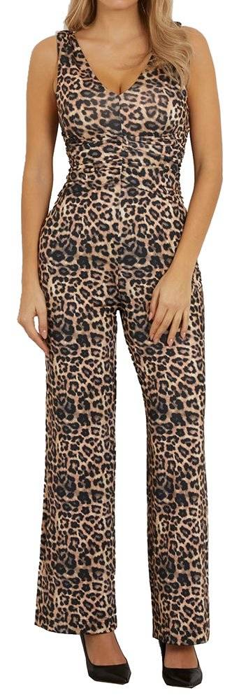 GUESS ΟΛΟΣΩΜΗ ΦΟΡΜΑ GUESS EMILY OVERALL W4GD0CKBAC2 LEOPARD ΚΑΦΕ