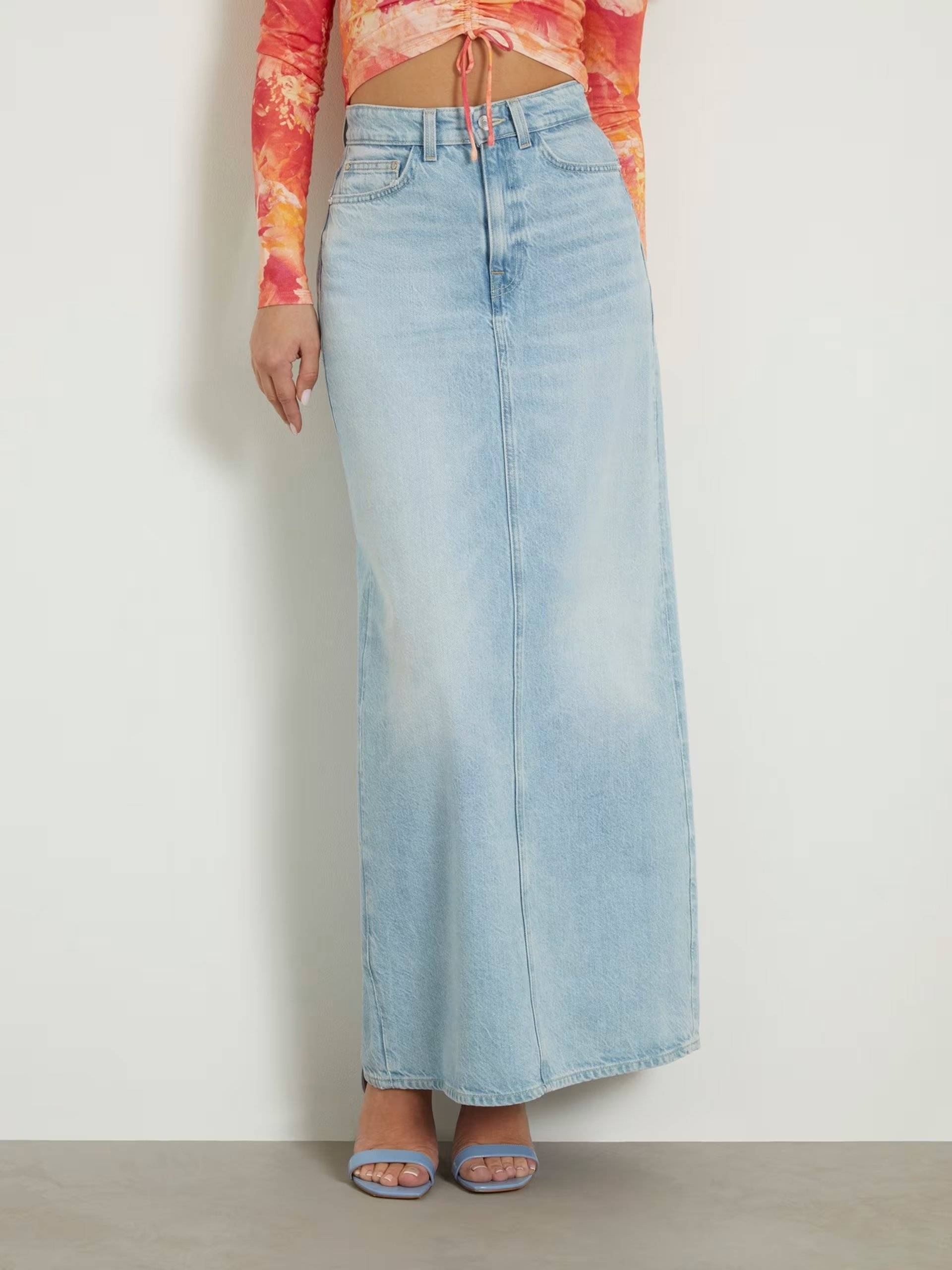 GUESS ΦΟΥΣΤΑ GUESS WENONA BACK SPLIT DENIM W4GD53D5B66 ΑΝΟΙΧΤΟ ΜΠΛΕ