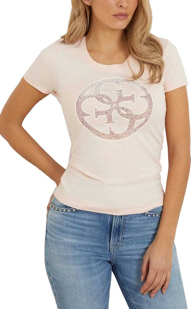 GUESS T-SHIRT GUESS 4G LOGO STRASS W4GI29J1314 ΑΝΟΙΧΤΟ ΡΟΖ