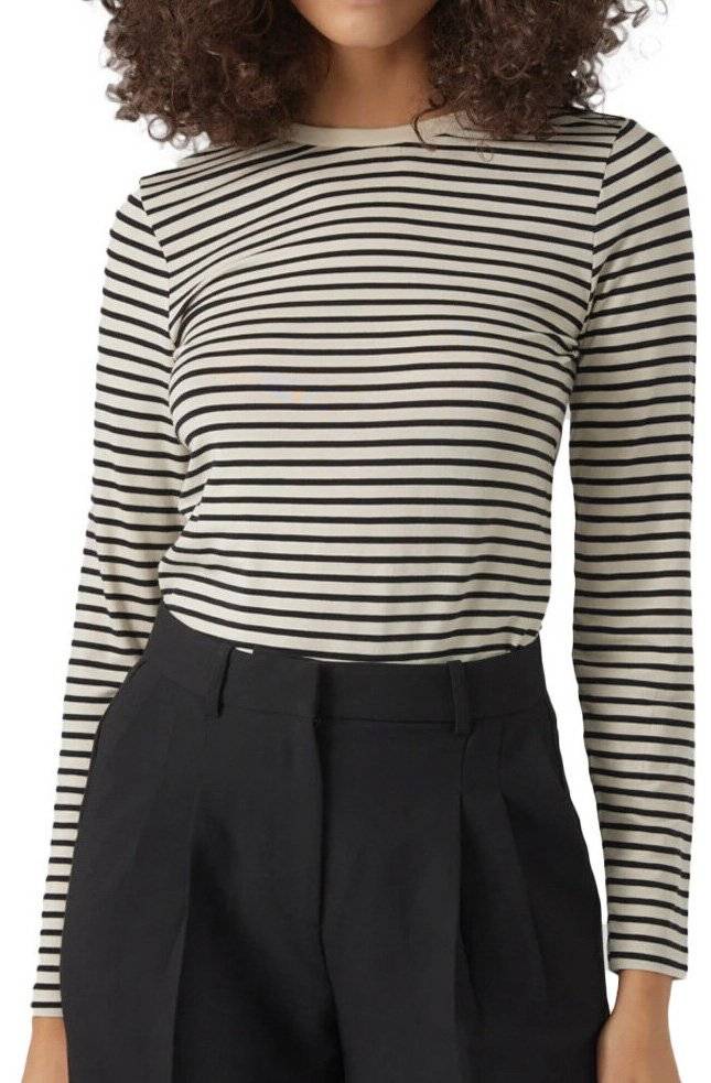 VERO MODA ΜΠΛΟΥΖΑ ΜΑΚΡΥΜΑΝΙΚΗ VERO MODA VMFIONA ΡΙΓΕ 10298360 ΜΠΕΖ/ΜΑΥΡΟ