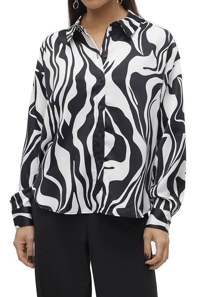 VERO MODA ΠΟΥΚΑΜΙΣΟ VERO MODA VMMERLE LOOSE 10316597 ΜΑΥΡΟ/ΛΕΥΚΟ