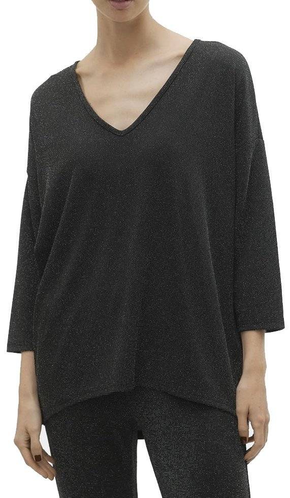 VERO MODA ΜΠΛΟΥΖΑ ΜΑΚΡΥΜΑΝΙΚΗ VERO MODA VMKANVA 3/4 GLITTER 10296890 ΜΑΥΡΟ/ΑΣΗΜΙ