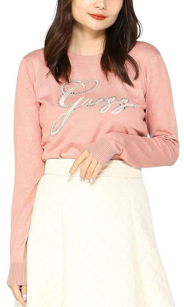 GUESS ΠΟΥΛΟΒΕΡ GUESS PIPER TRIANGLE LOGO W4BR04Z2NQ2 ΡΟΖ