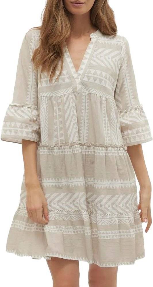 VERO MODA ΦΟΡΕΜΑ VERO MODA VMDICTHE 3/4 TUNIC 10225127 ΓΚΡΙ/ΛΕΥΚΟ